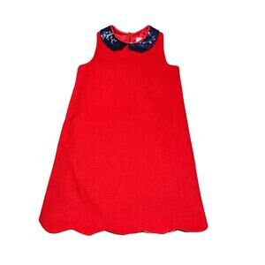Petit Peony Dress Girls 12 Y Red Scallop Hem Sleeveless Blue Collar Sequin Lined